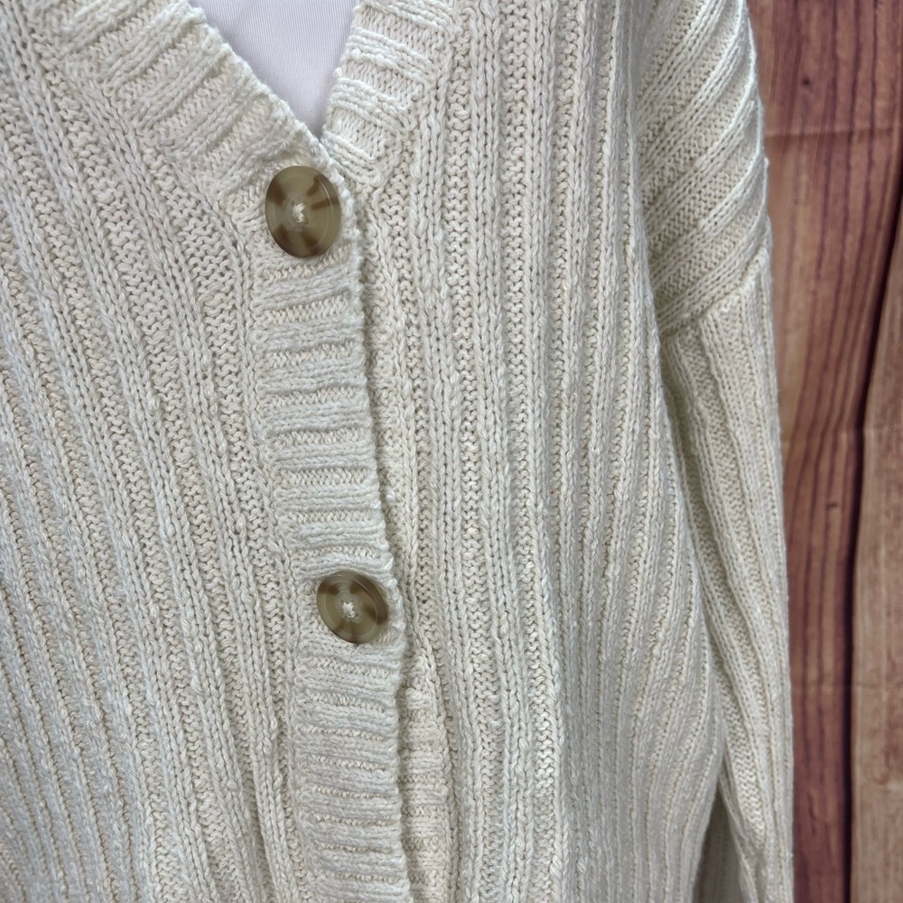 American eagle cotton blend long sleeve off white cardigan sweater womenโs S - Picture 10 of 15